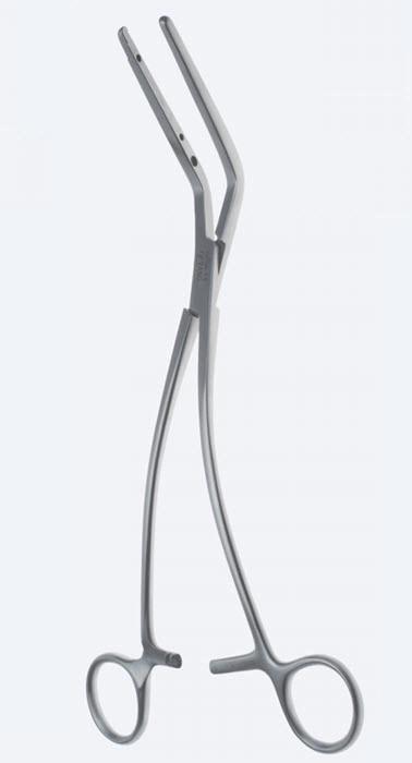 Зажими судинні Fogarty-Atraumatic, з вигн ручкою, вигнуті 60°, довж щелепи 61 мм, з кремальєрою, довжина 265 мм. Бренд - Asanus Medizintechnik Gmb, Німеччина